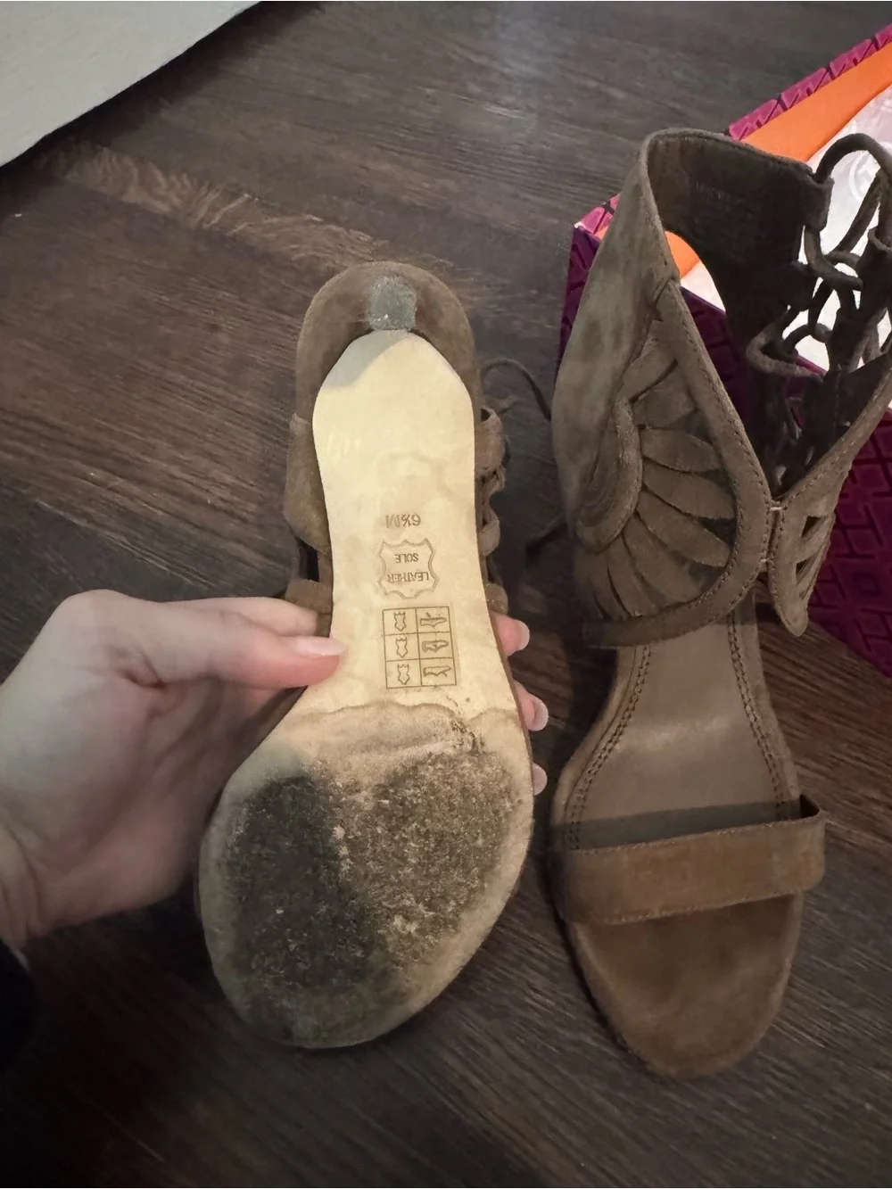 Tory Burch Taupe Suede Cutout Lace-Up Heels